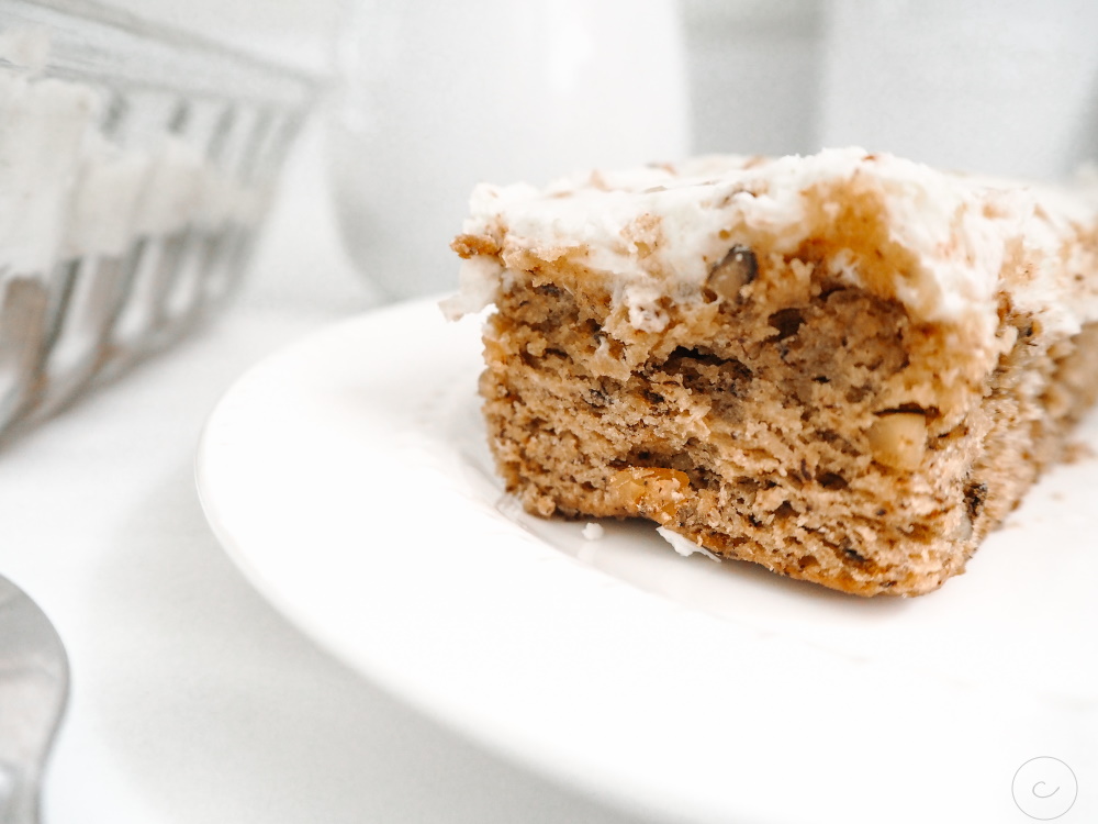 Banana Cake with Cream Cheese Frosting and Walnuts