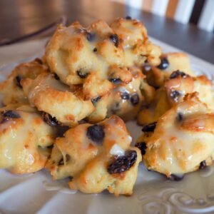 Golden Raisin Drop Buns with icing