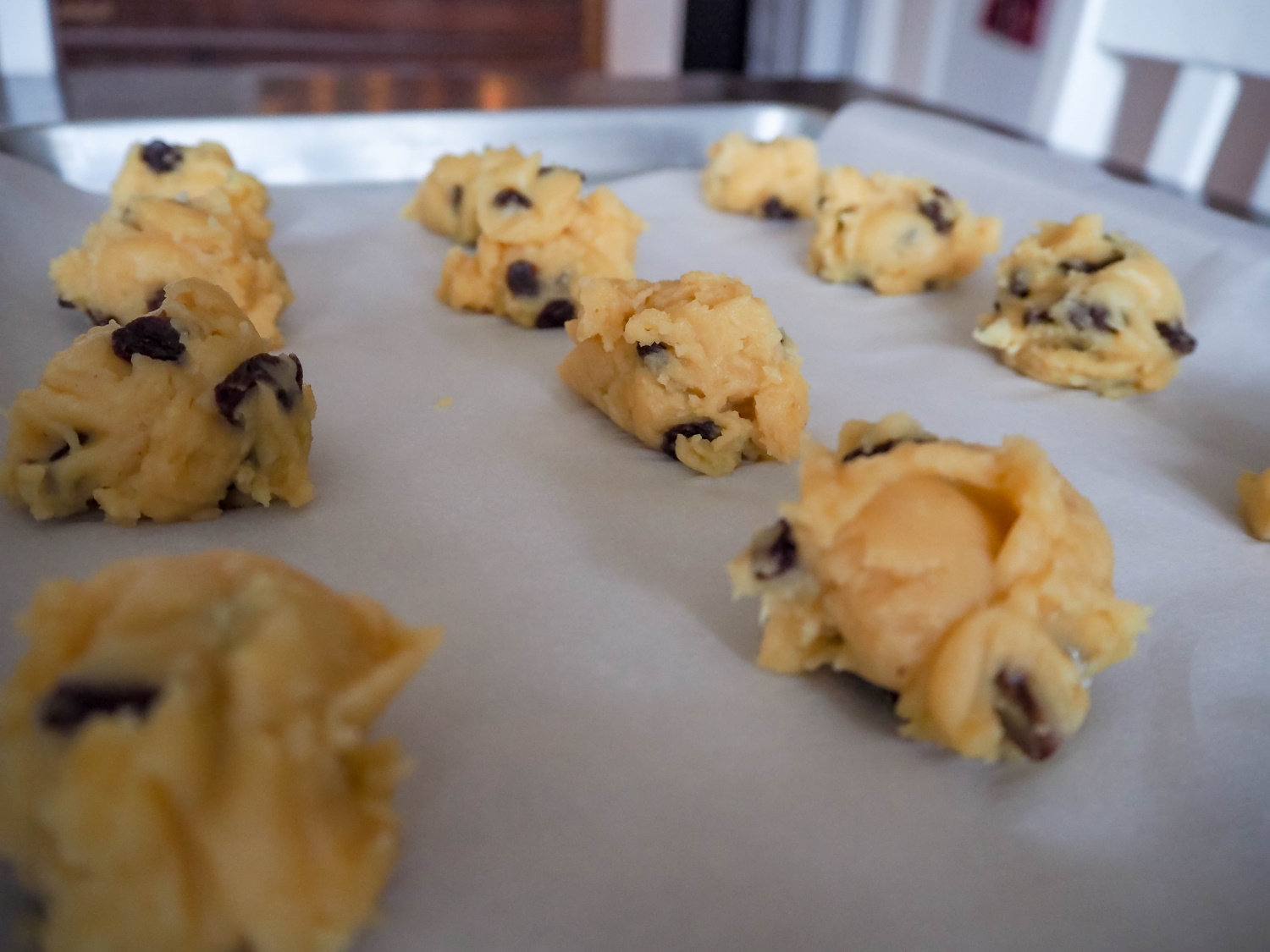 Golden Raisin Buns Dropped on Tray